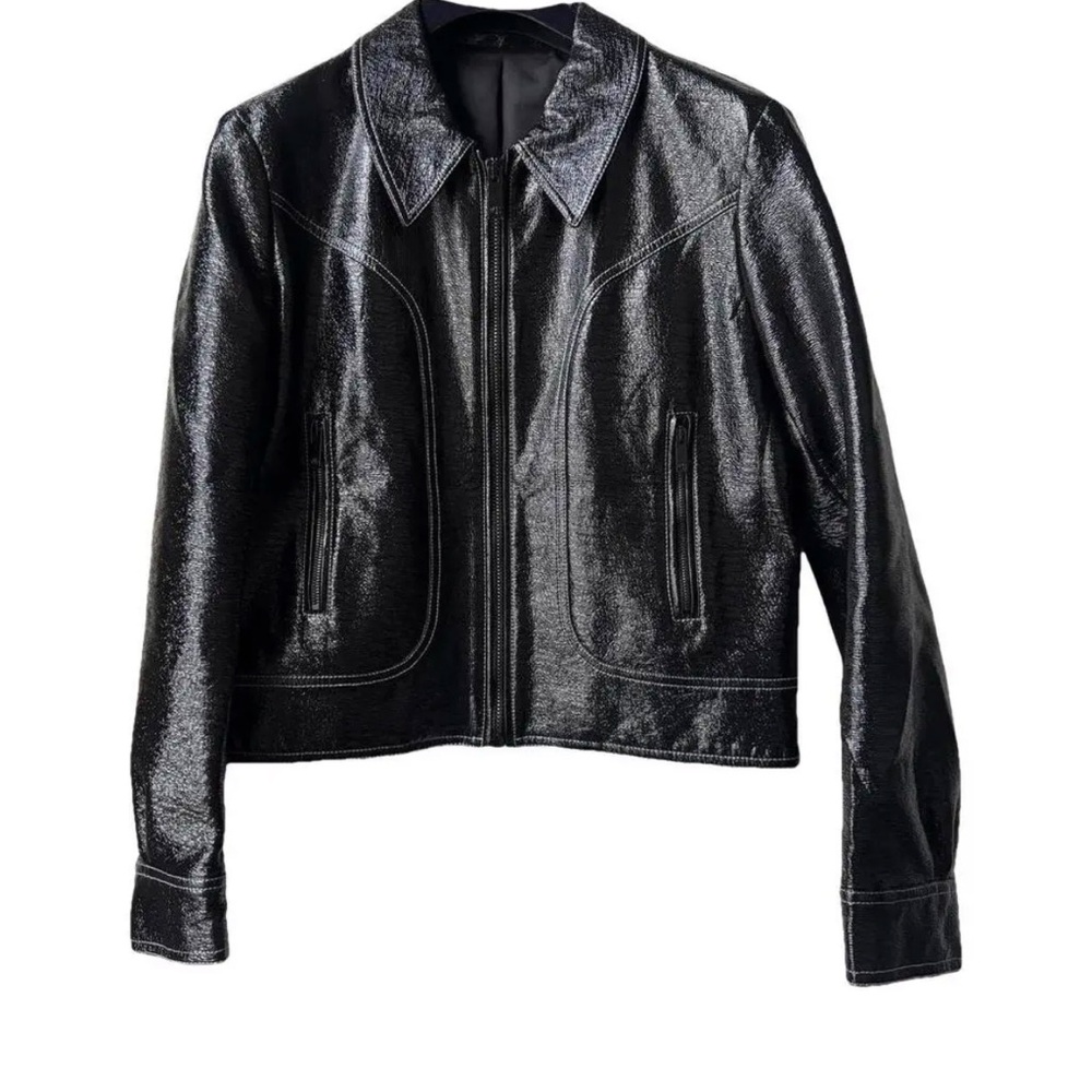 The Kooples Black Vinyl Cropped Jacket